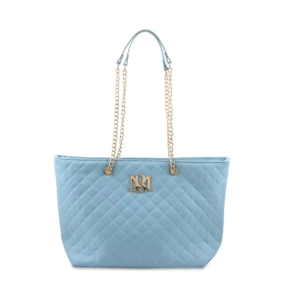 NWT Badgley Mischka Light Blue Quilted Chain Strap Tote Bag